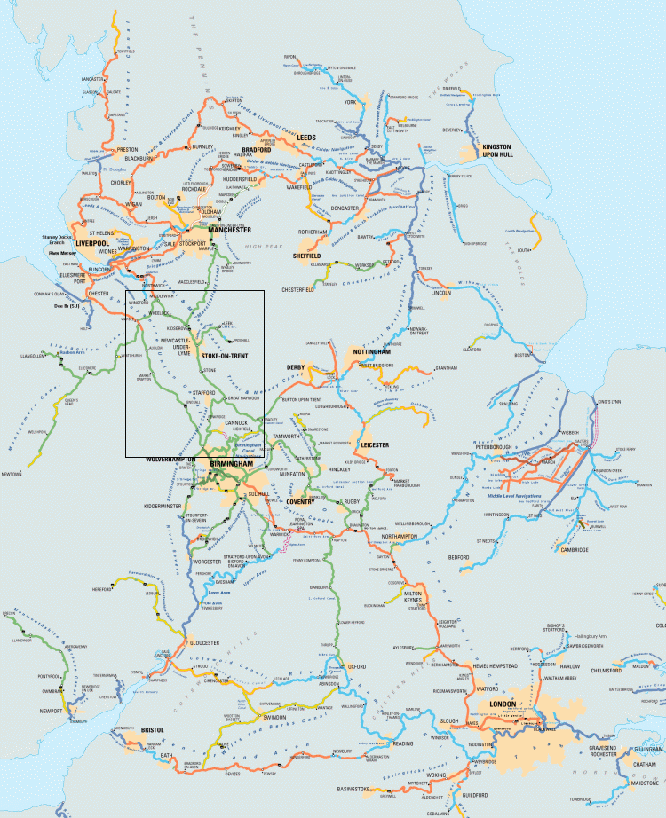 Map of canal system with holiday area marked