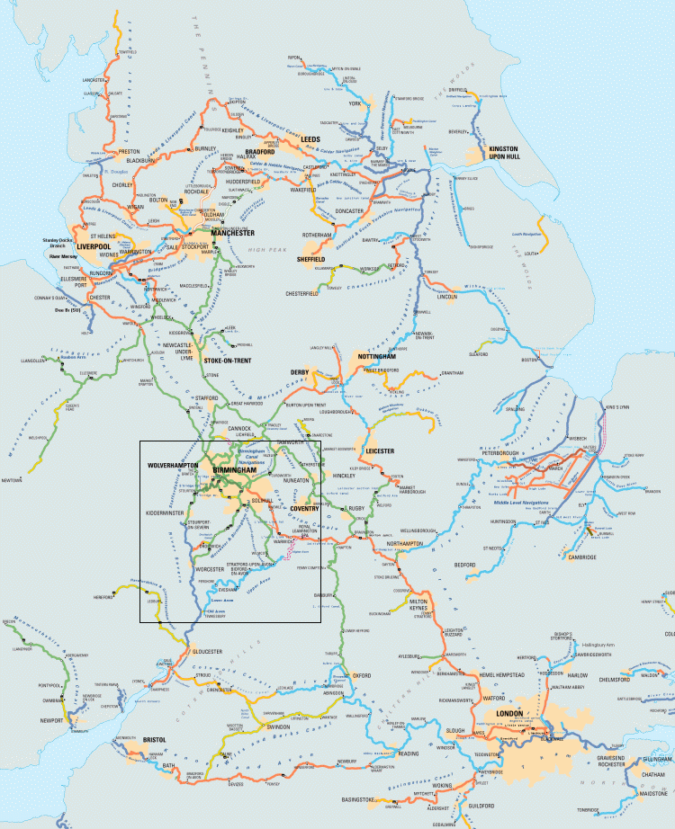 Map of canal system with holiday area marked