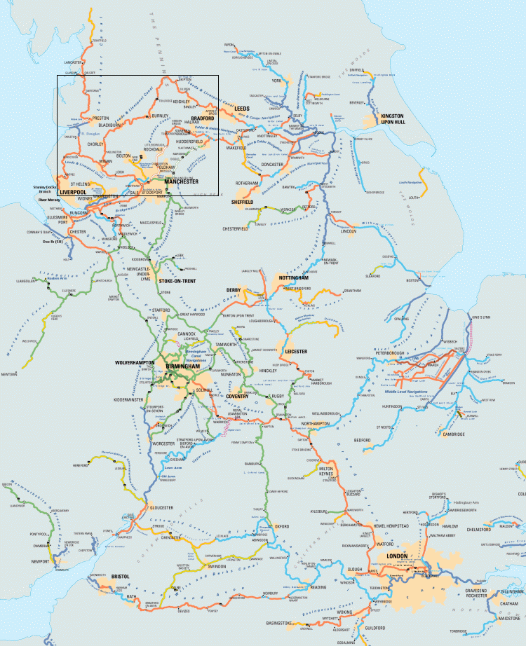 Map of canal system with holiday area marked