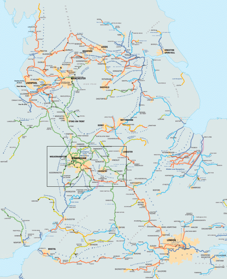 Map of canal system with holiday area marked