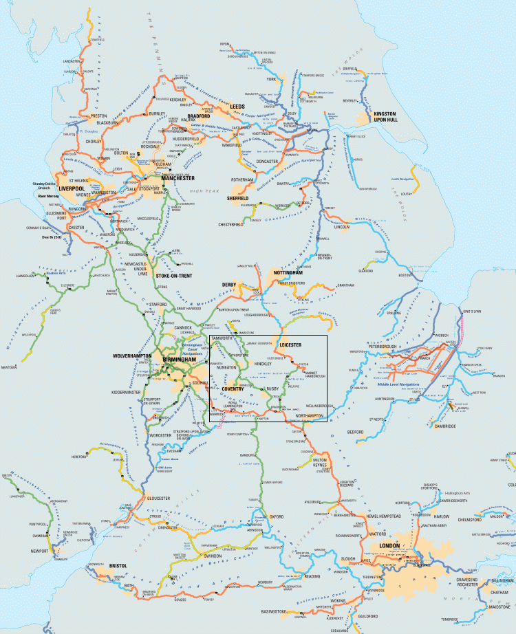 Map of canal system with holiday area marked